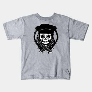 Female Chef Skull and Knives Black Logo Kids T-Shirt